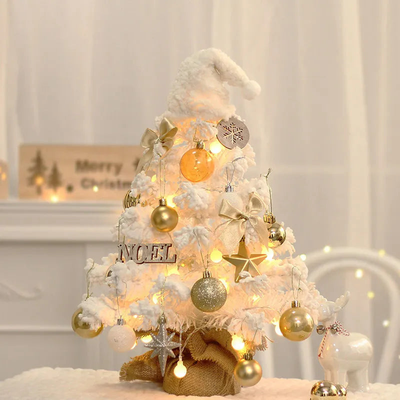 锐御 · ins风白色圣诞树植绒diy圣诞节装饰品高档小型家用布置桌面摆件 · 60cm】雪树红色圣诞树（自备电池）